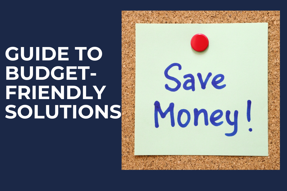 Red banner that highlights "Budget friendly solutions" to save money