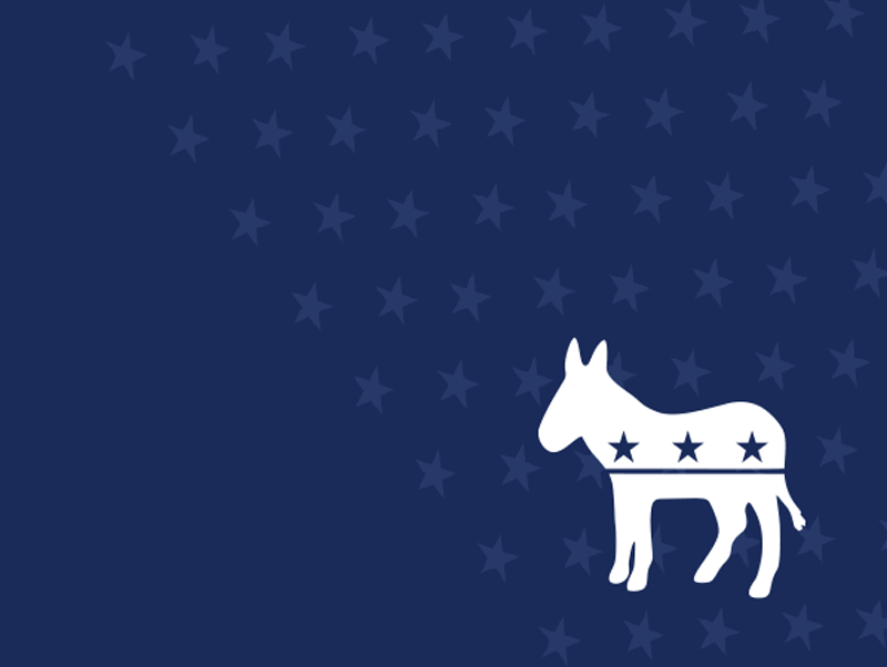 A navy blue design with star accents, showcasing a graphic of Democratic Donkey