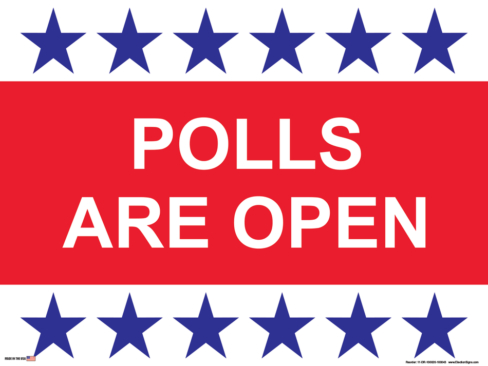 Polling Place Sign on Sign Design 6 Blue Stars Top and Bottom Red Center on White Background