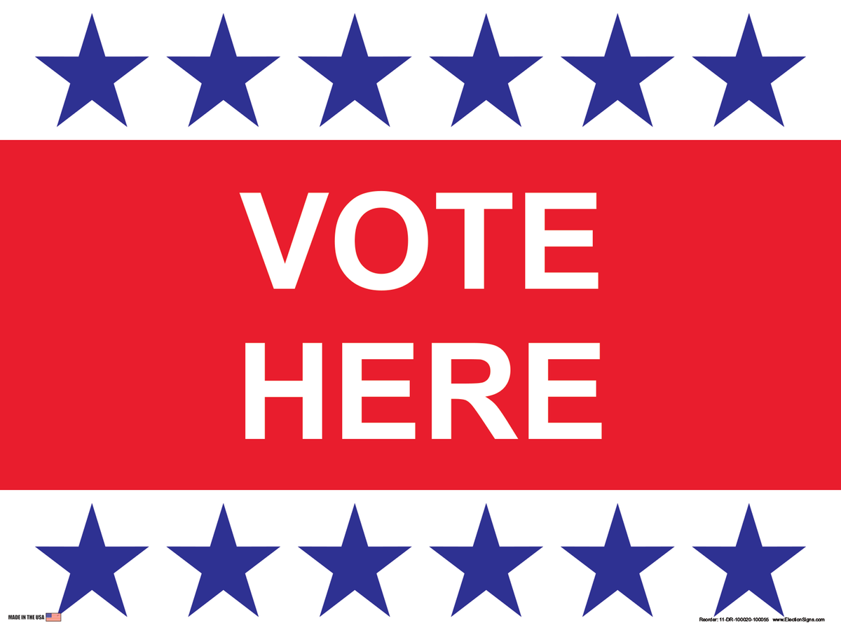 Polling Place Sign on Sign Design 6 Blue Stars Top and Bottom Red Center on White Background