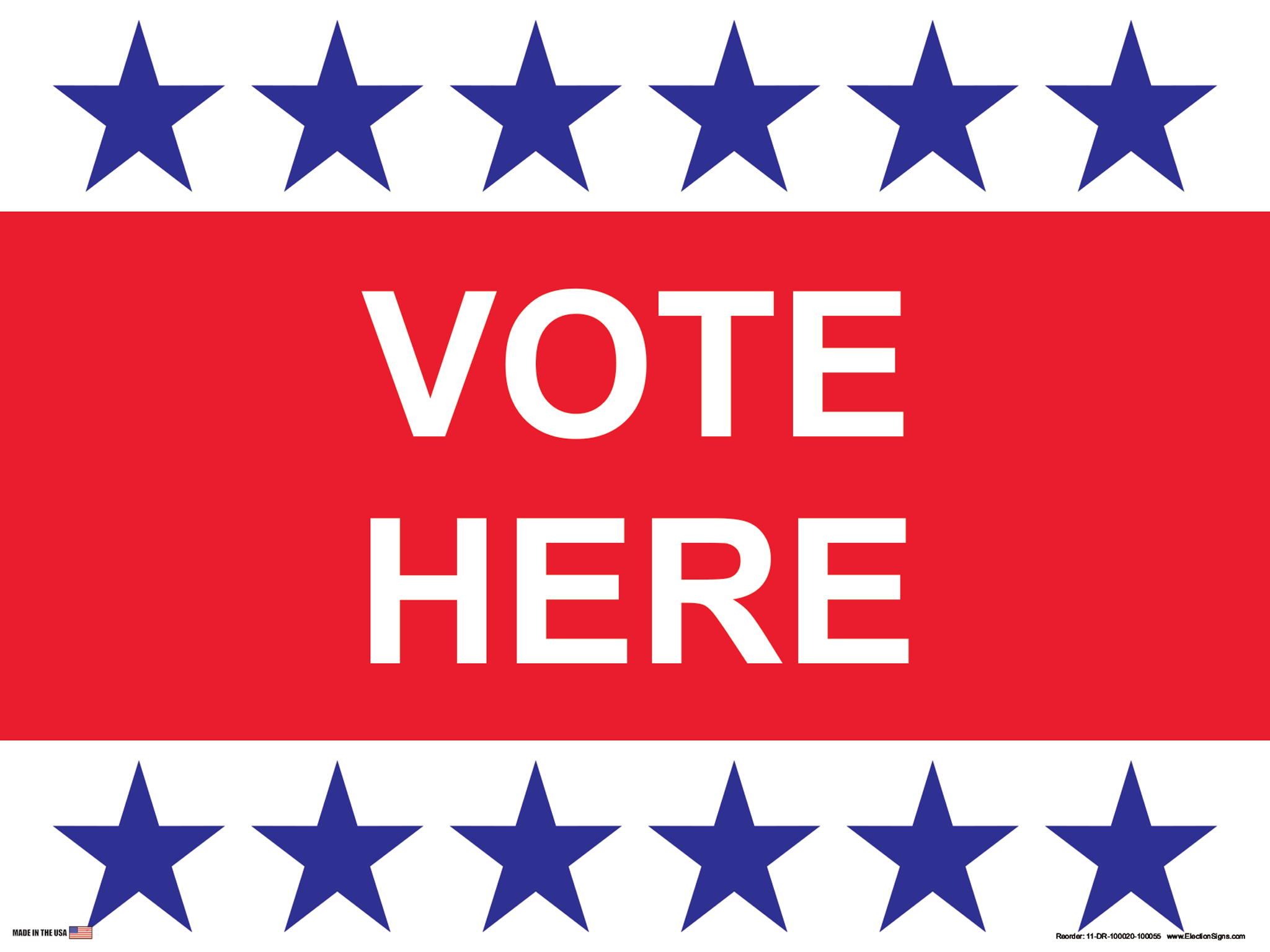 Polling Place Sign on Sign Design 6 Blue Stars Top and Bottom Red Center on White Background