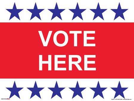 Polling Place Sign on Sign Design 6 Blue Stars Top and Bottom Red Center on White Background