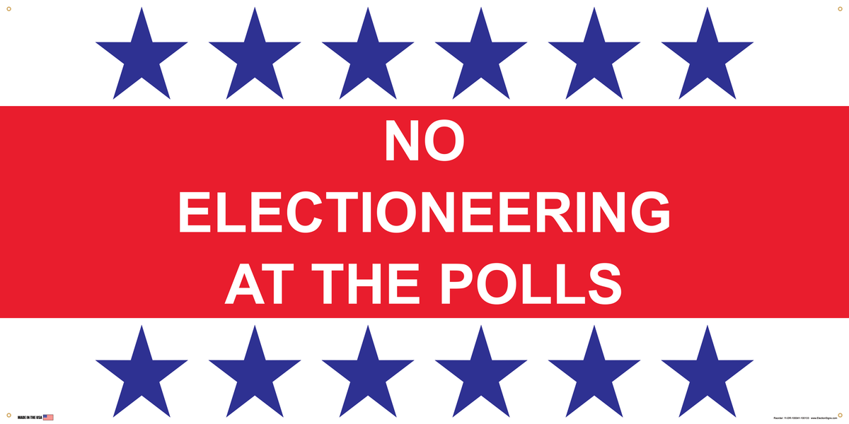 Polling Place Banner on Banner Design 6 Blue Stars Top and Bottom Red Center on White Background