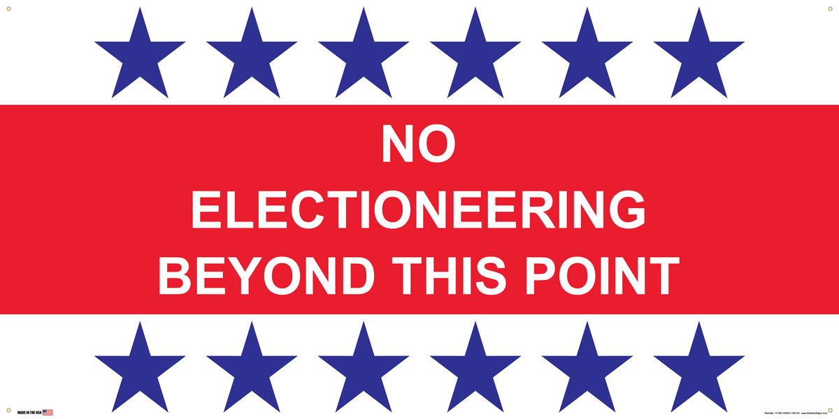 Polling Place Banner on Banner Design 6 Blue Stars Top and Bottom Red Center on White Background