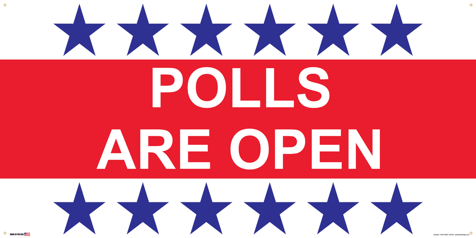 Polling Place Banner on Banner Design 6 Blue Stars Top and Bottom Red Center on White Background