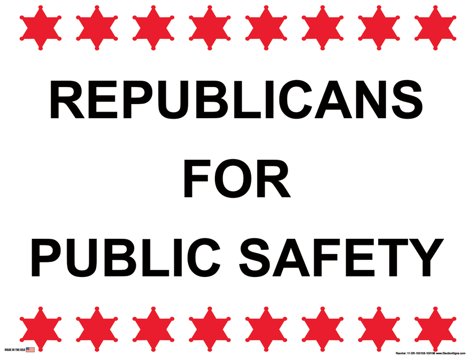 Partisan Support Sign on Sign Design Eight Red Sheriff Stars Top Bottom White Background