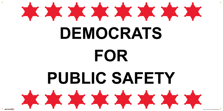 Democrat Partisan Support Banner on Banner Design Eight Red Sheriff Stars Top Bottom White Background