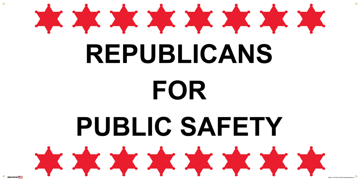 Republican Partisan Support Banner on Banner Design Eight Red Sheriff Stars Top Bottom White Background