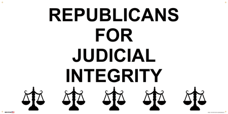 Republican Partisan Support Banner on Banner Design Five Scales of Justice Bottom White Background