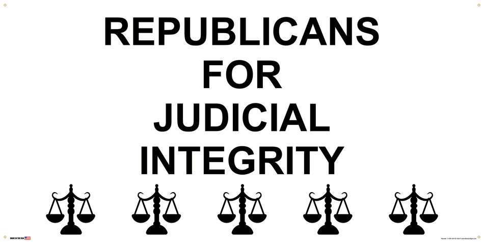 Republican Partisan Support Banner on Banner Design Five Scales of Justice Bottom White Background