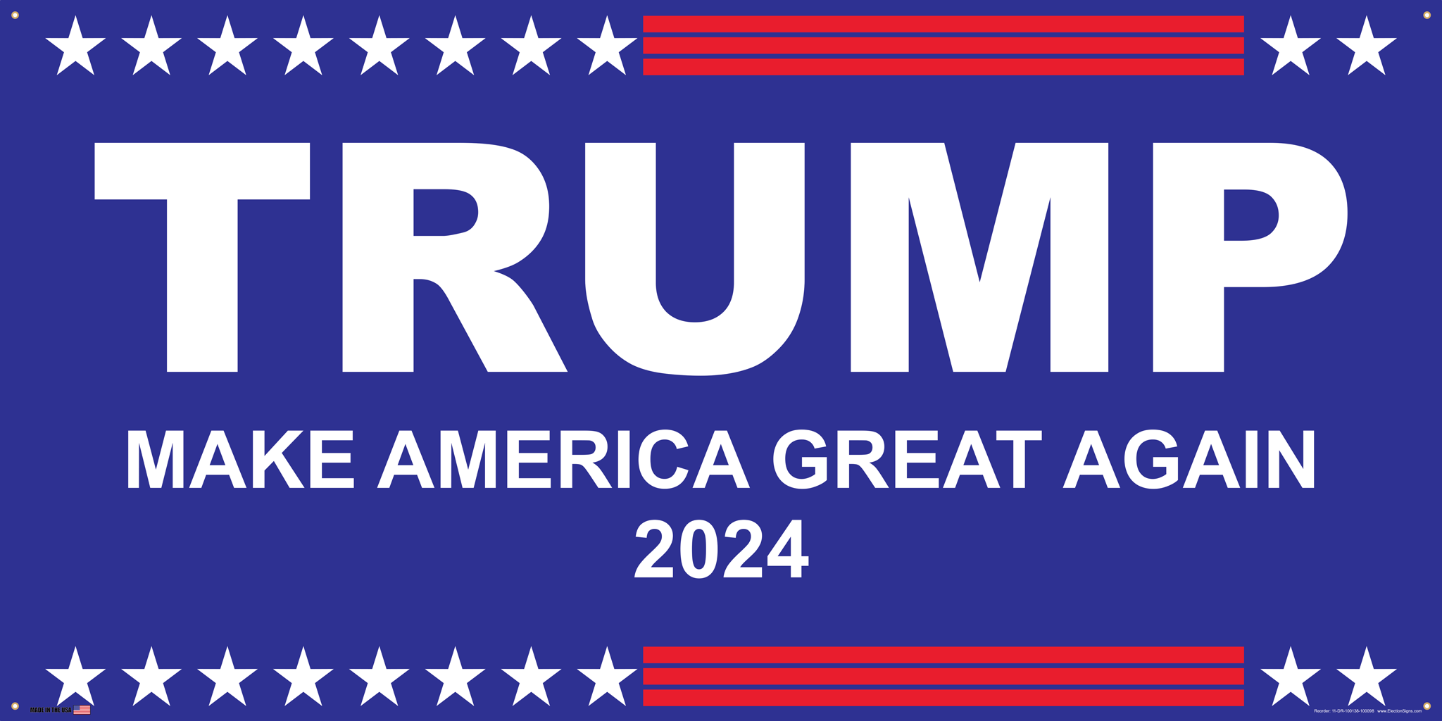 Support Donald Trump Election Banner on Banner Design White Stars Red Stripes Top and Bottom Blue Background