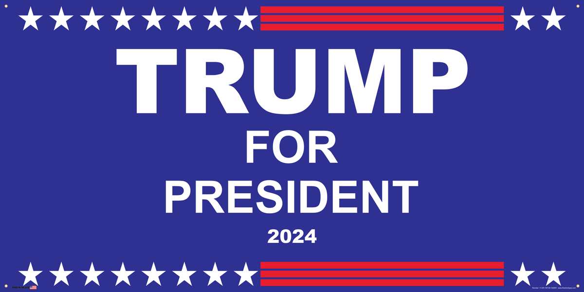 Support Donald Trump Election Banner on Banner Design White Stars Red Stripes Top and Bottom Blue Background