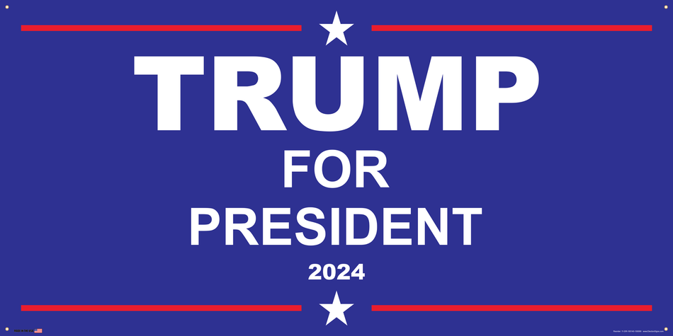 Support Donald Trump Election Banner on Banner Design Red Stripe White Star Top and Bottom Blue Background