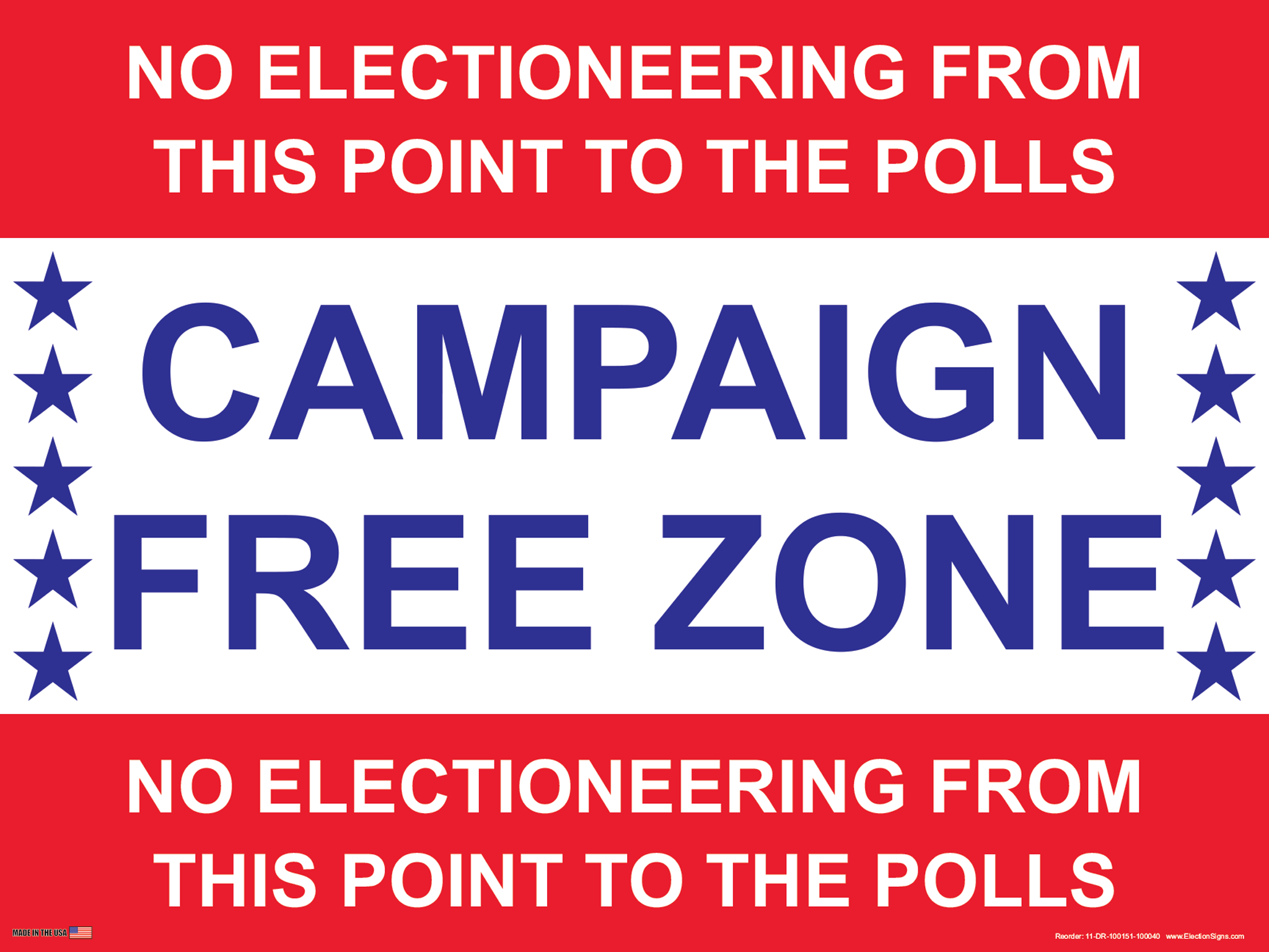 Polling Place Sign on Sign Design Blue Stars Sides White Center Block Red Background