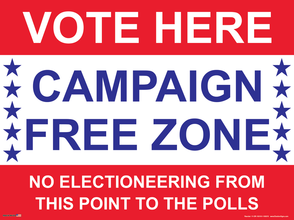 Polling Place Sign on Sign Design Blue Stars Sides White Center Block Red Background