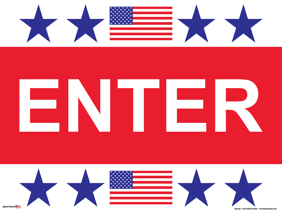 Polling Place Sign on Sign Design Star Star Flag Star Star Top Bottom Red Box Center White Background