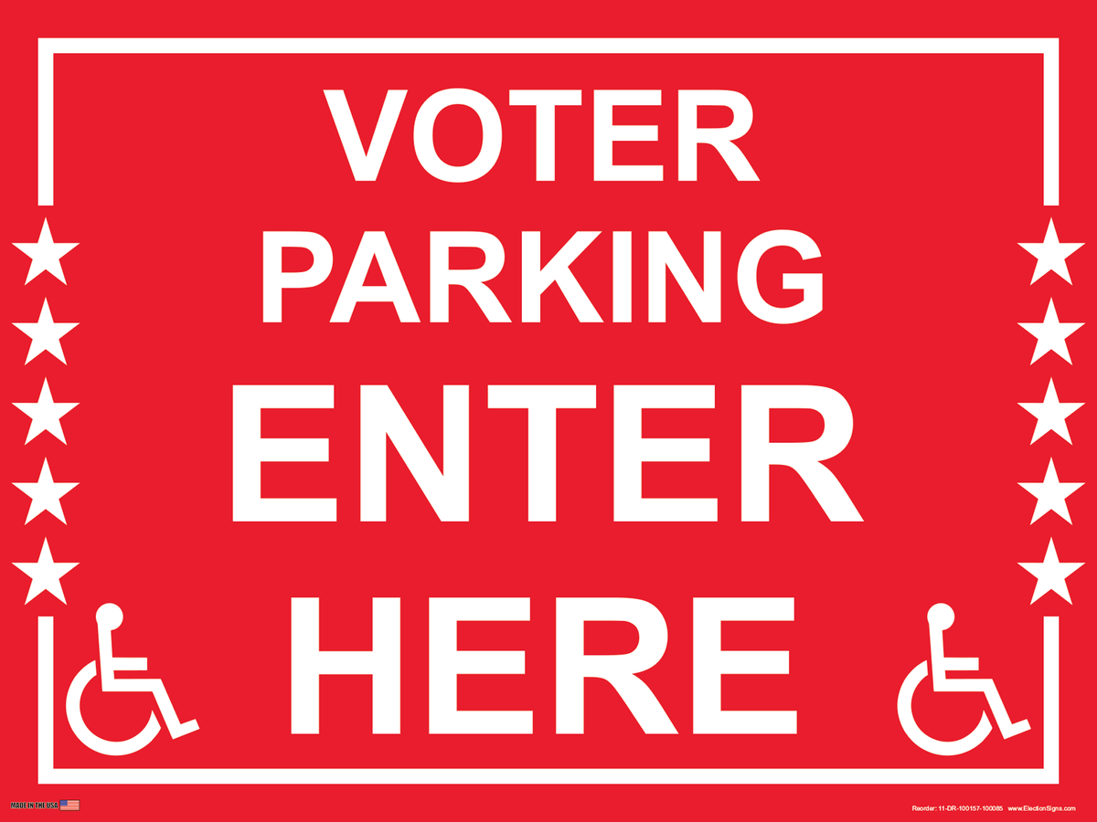 Polling Place Sign on Sign Design White Border with Stars on Red Background