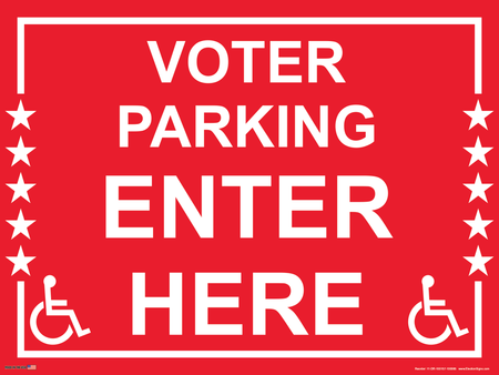 Polling Place Sign on Sign Design White Border with Stars on Red Background