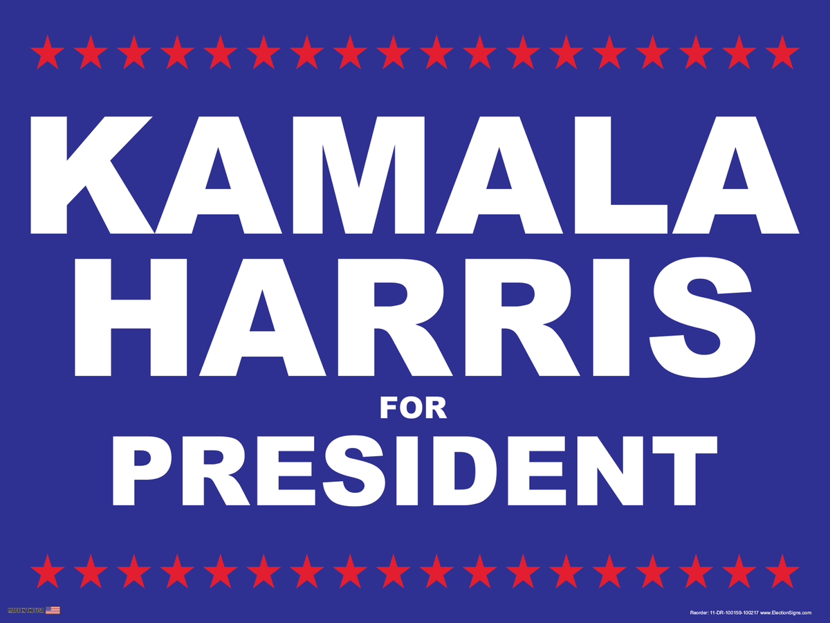 Election Sign on Sign Design Red Stars Top and Bottom Blue Background