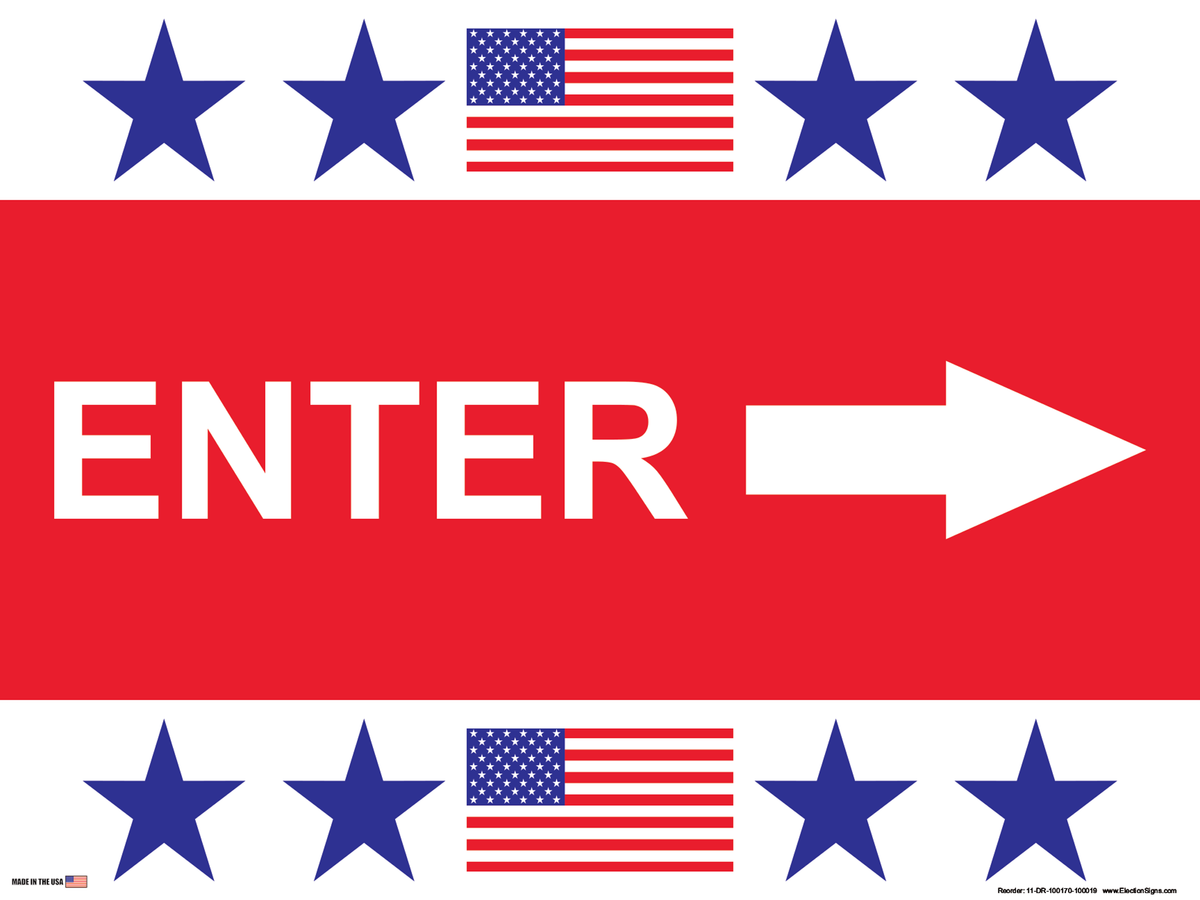 Polling Place Sign on Sign Design Star Star Flag Star Star Top Bottom Red Box Center White Background