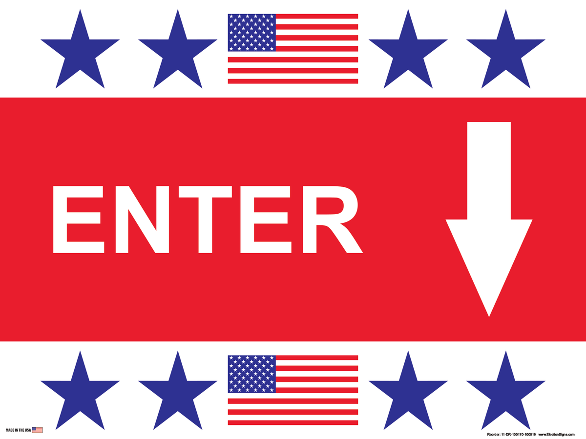 Polling Place Sign on Sign Design Star Star Flag Star Star Top Bottom Red Box Center White Background