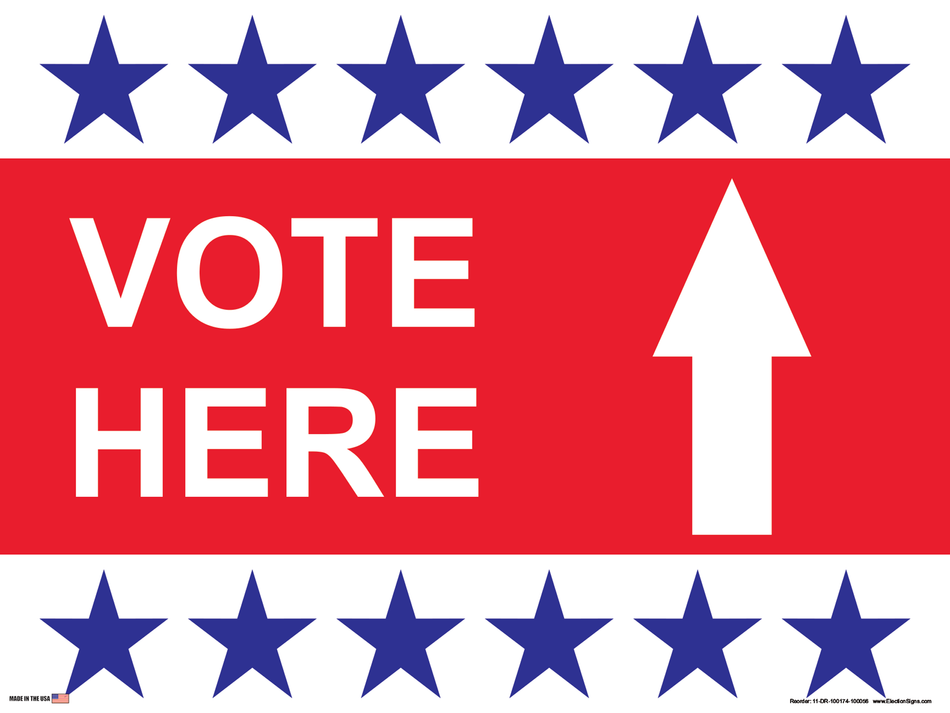 Polling Place Sign on Sign Design 6 Blue Stars Top and Bottom Red Center on White Background