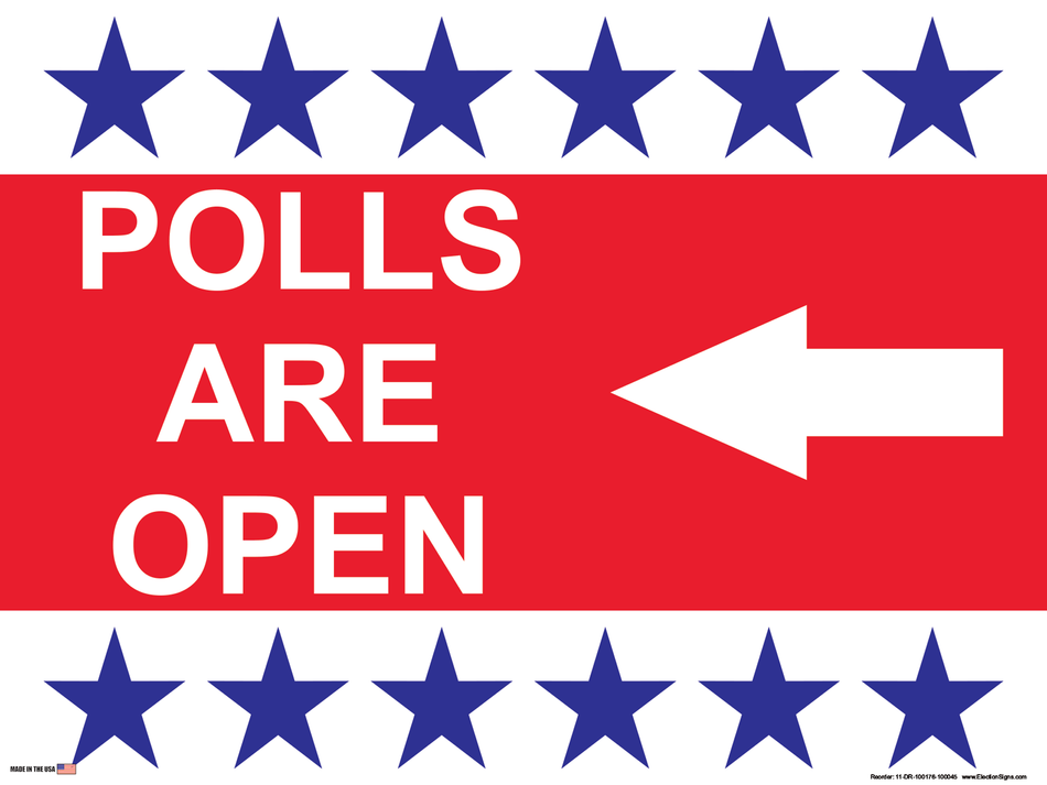 Polling Place Sign on Sign Design 6 Blue Stars Top and Bottom Red Center on White Background