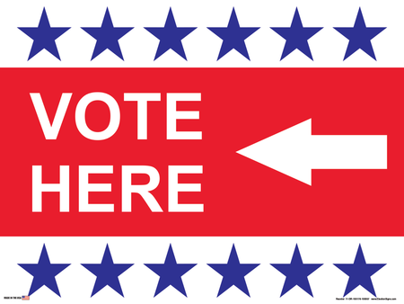 Polling Place Sign on Sign Design 6 Blue Stars Top and Bottom Red Center on White Background