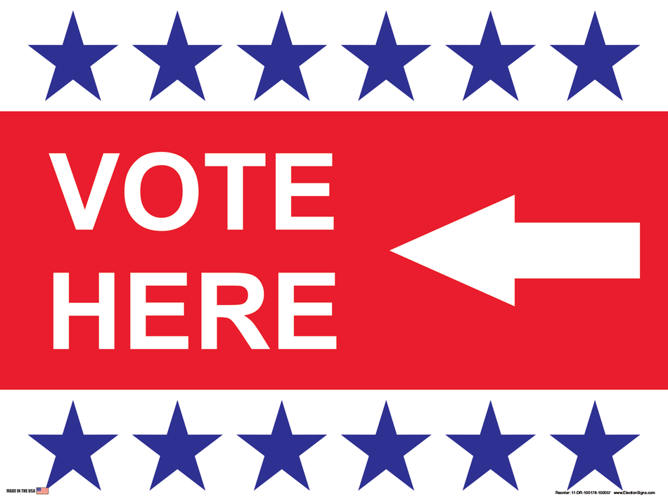 Polling Place Sign on Sign Design 6 Blue Stars Top and Bottom Red Center on White Background