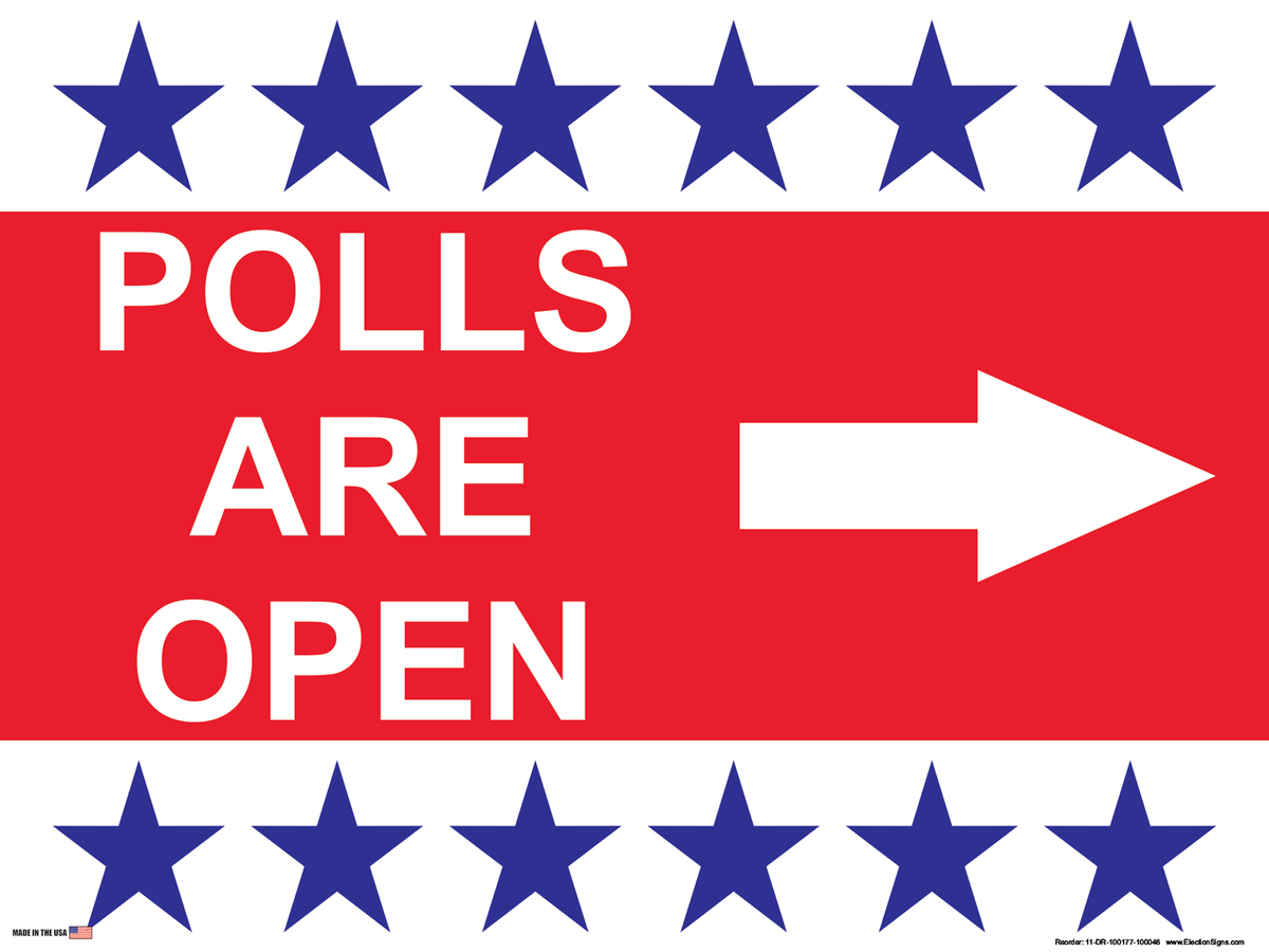 Polling Place Sign on Sign Design 6 Blue Stars Top and Bottom Red Center on White Background