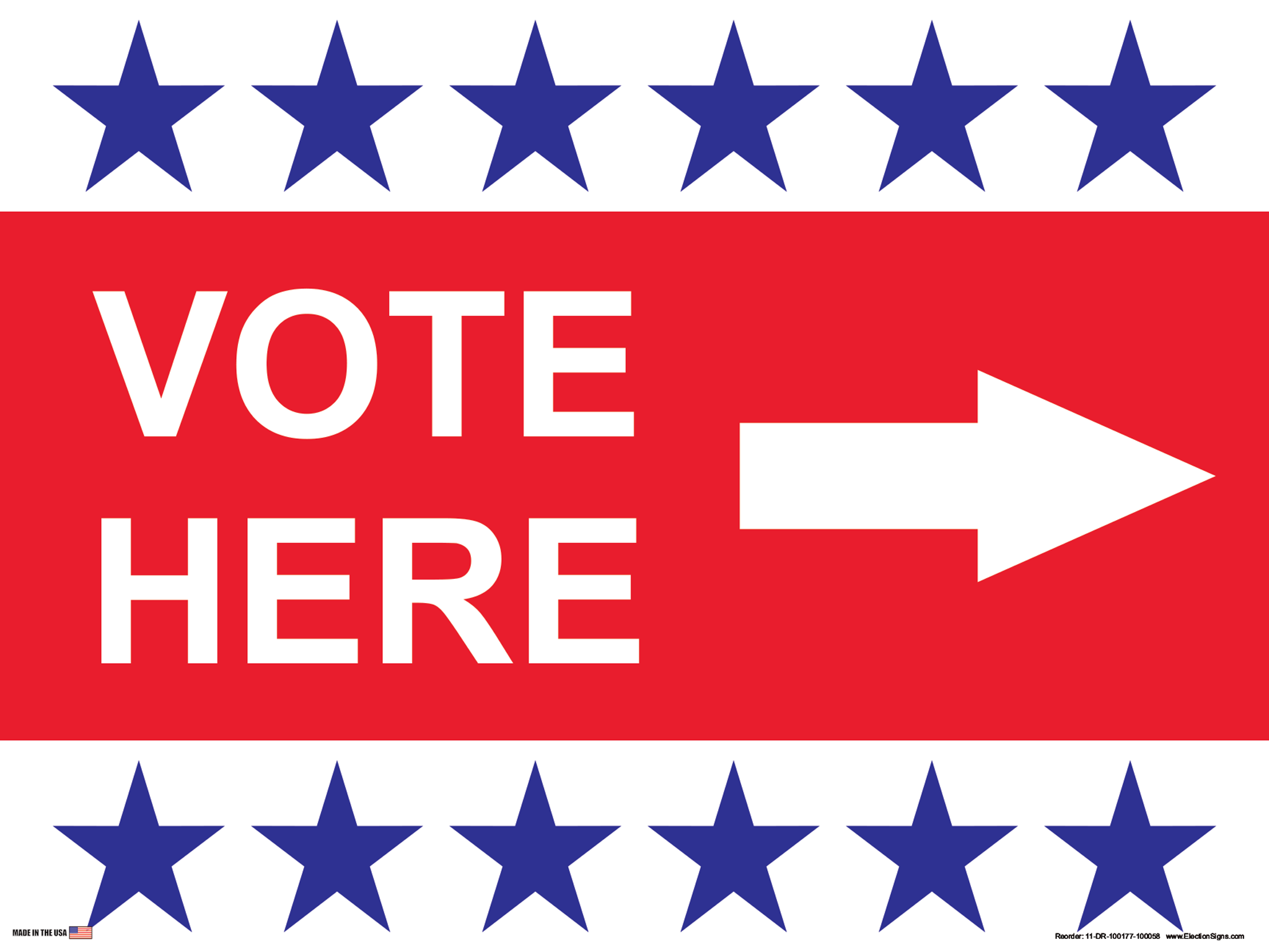 Polling Place Sign on Sign Design 6 Blue Stars Top and Bottom Red Center on White Background