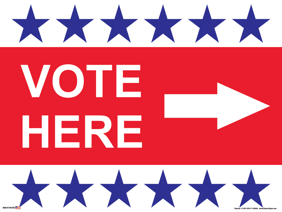 Polling Place Sign on Sign Design 6 Blue Stars Top and Bottom Red Center on White Background