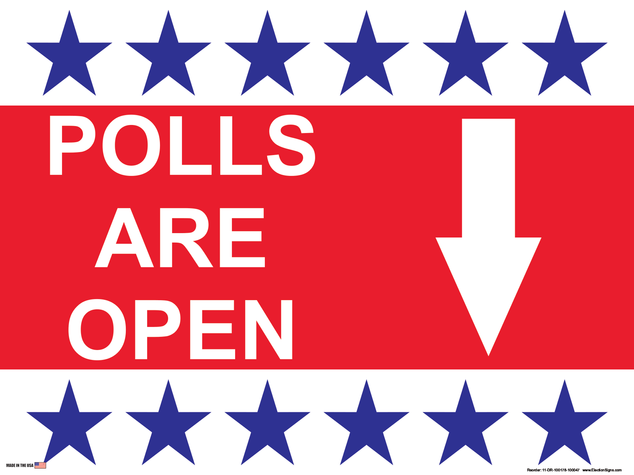 Polling Place Sign on Sign Design 6 Blue Stars Top and Bottom Red Center on White Background