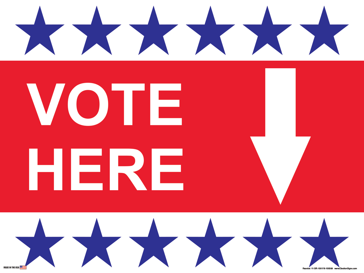 Polling Place Sign on Sign Design 6 Blue Stars Top and Bottom Red Center on White Background