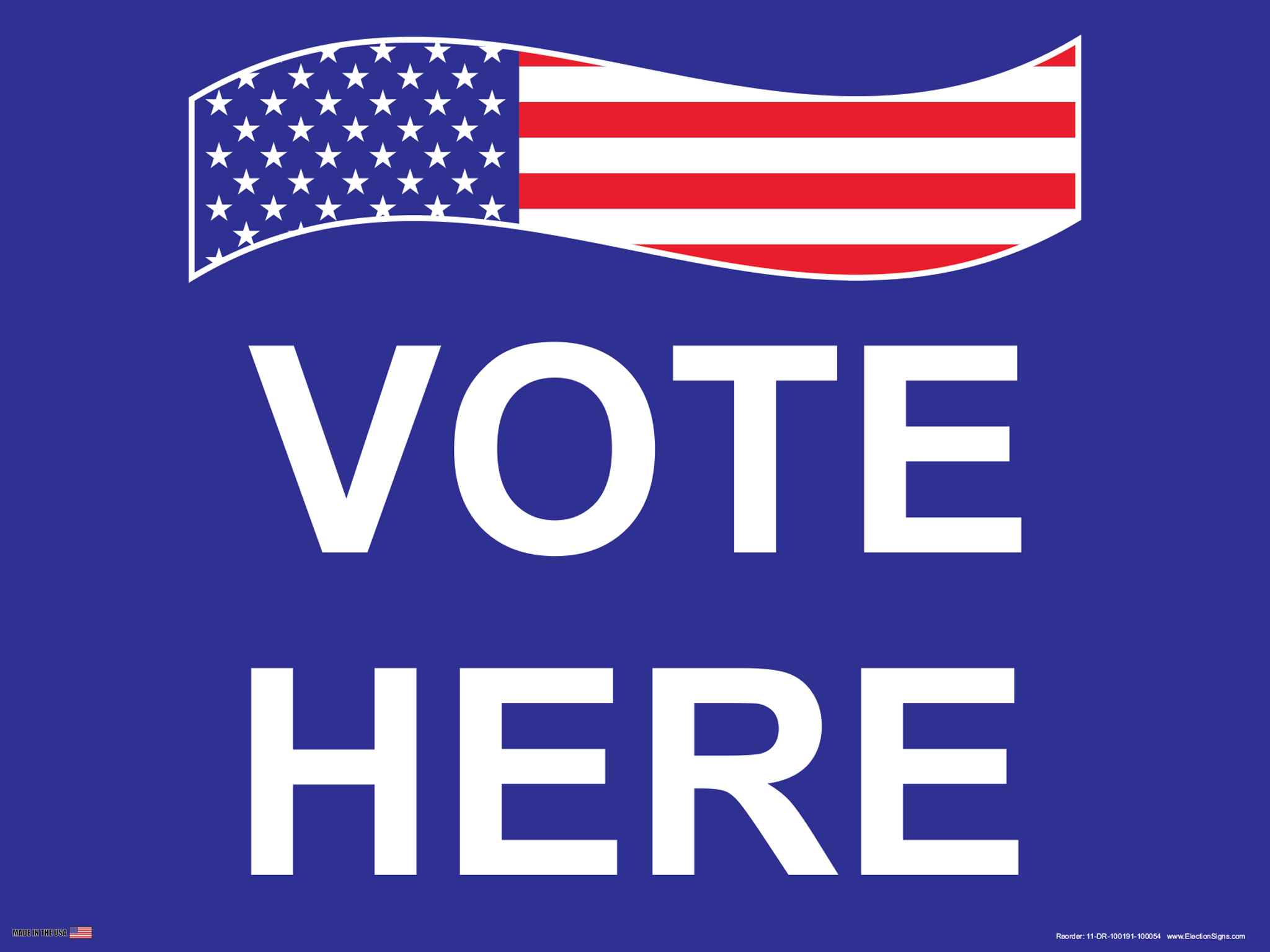 Polling Place Sign on Sign Design Wavy Flag Top Blue Background