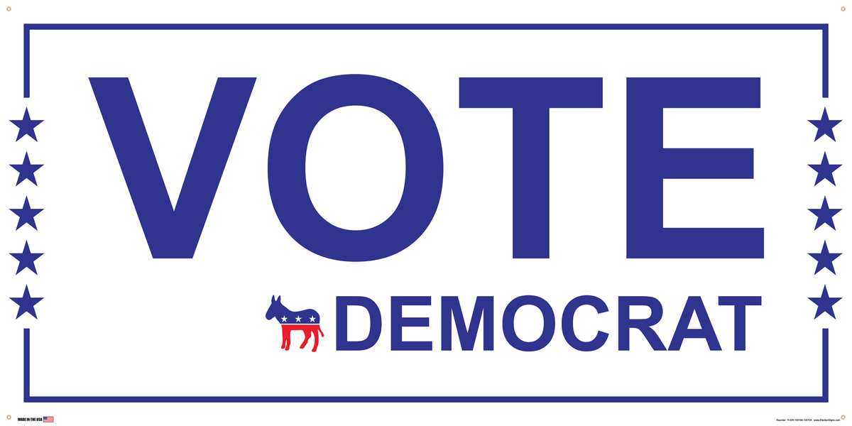 Democrat Partisan Support Banner on Banner Design Blue Border with Stars on White Background