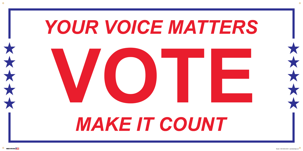 Polling Place Banner on Banner Design Blue Border with Stars on White Background