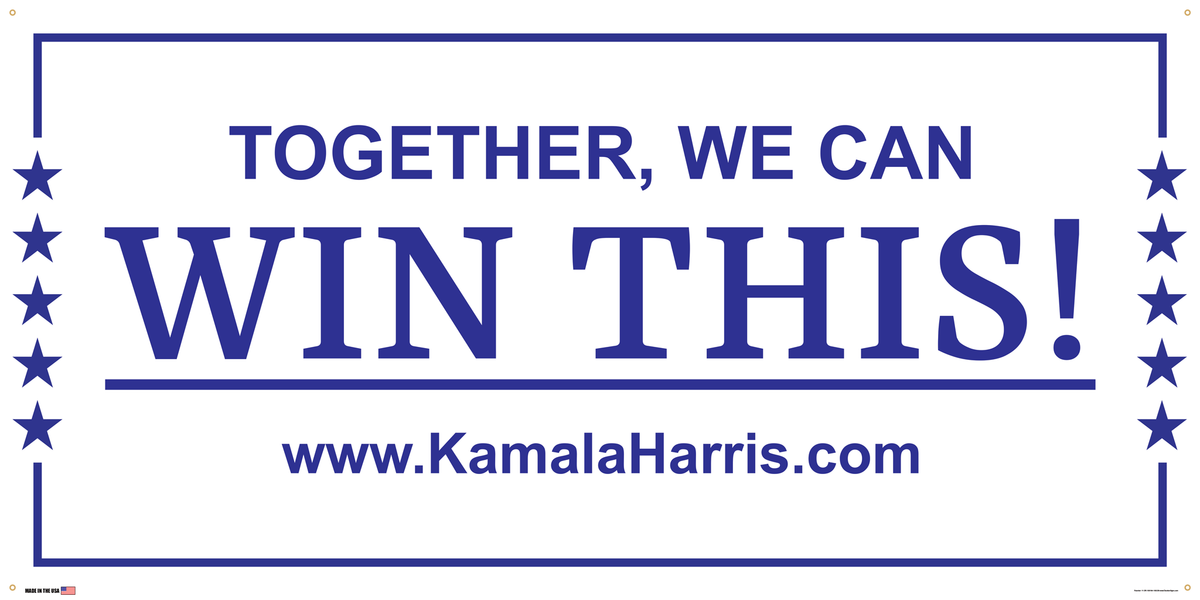 Support Kamala Harris Election Banner on Banner Design Blue Border with Stars on White Background