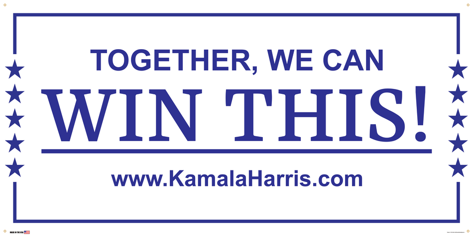 Support Kamala Harris Election Banner on Banner Design Blue Border with Stars on White Background