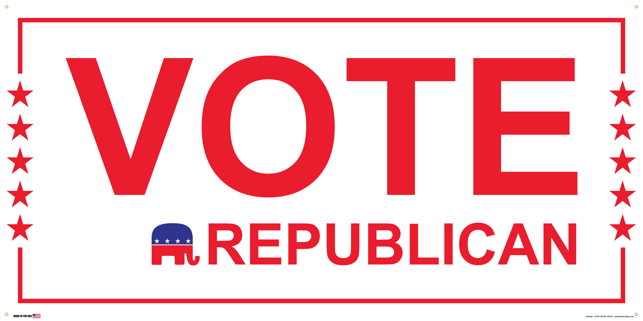 Republican Partisan Support Banner on Banner Design Red Border with Stars on White Background