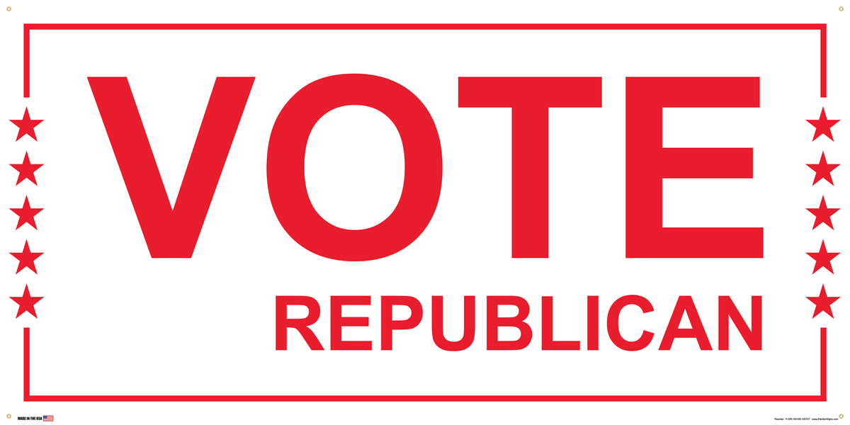 Republican Partisan Support Banner on Banner Design Red Border with Stars on White Background