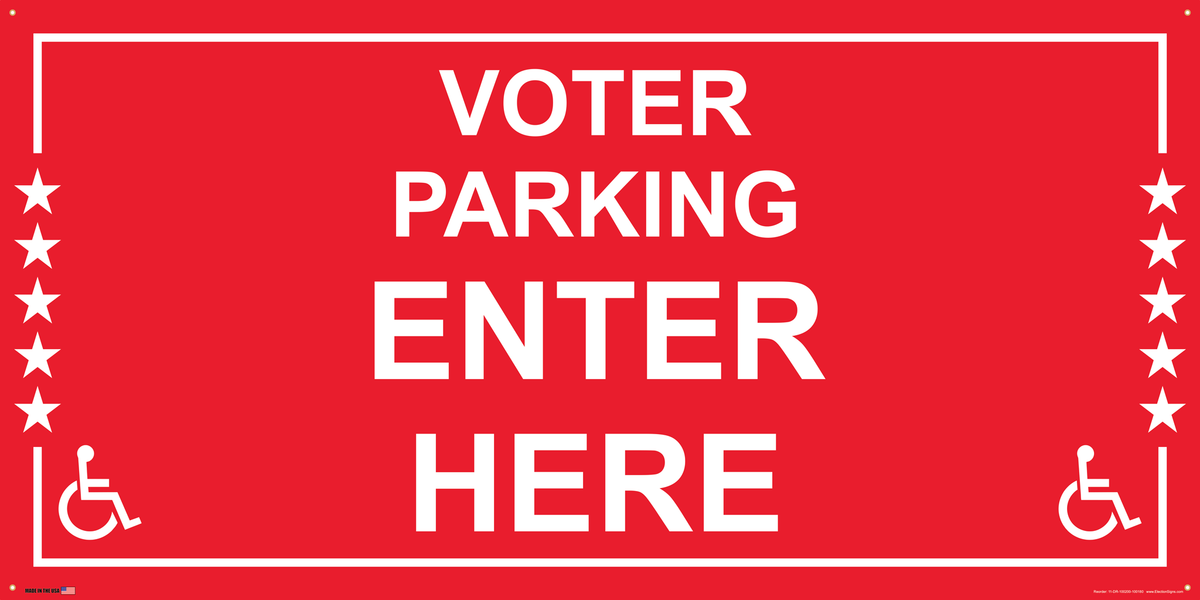 Polling Place Banner on Banner Design White Border with Stars on Red Background