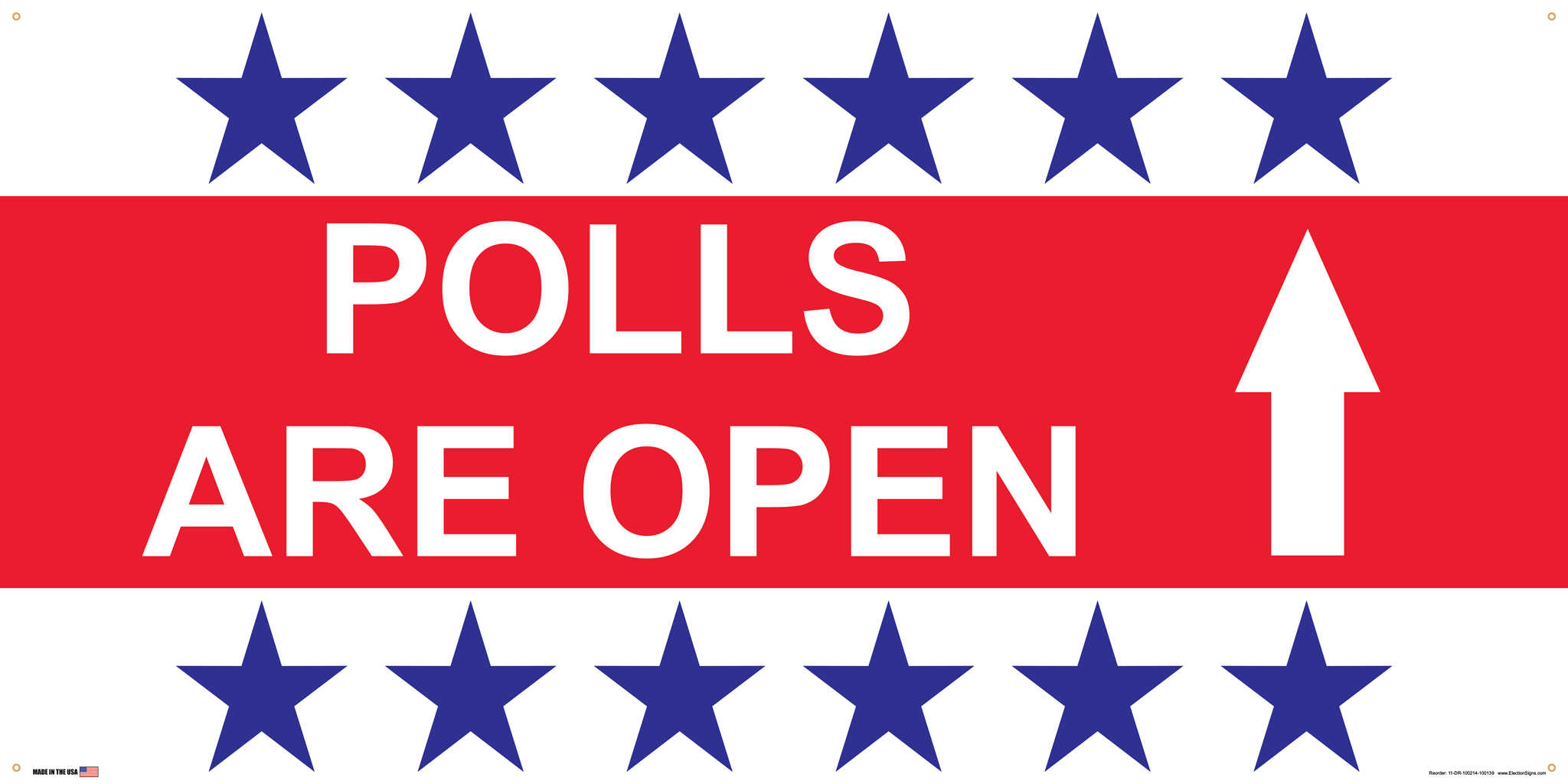 Polling Place Banner on Banner Design 6 Blue Stars Top and Bottom Red Center on White Background