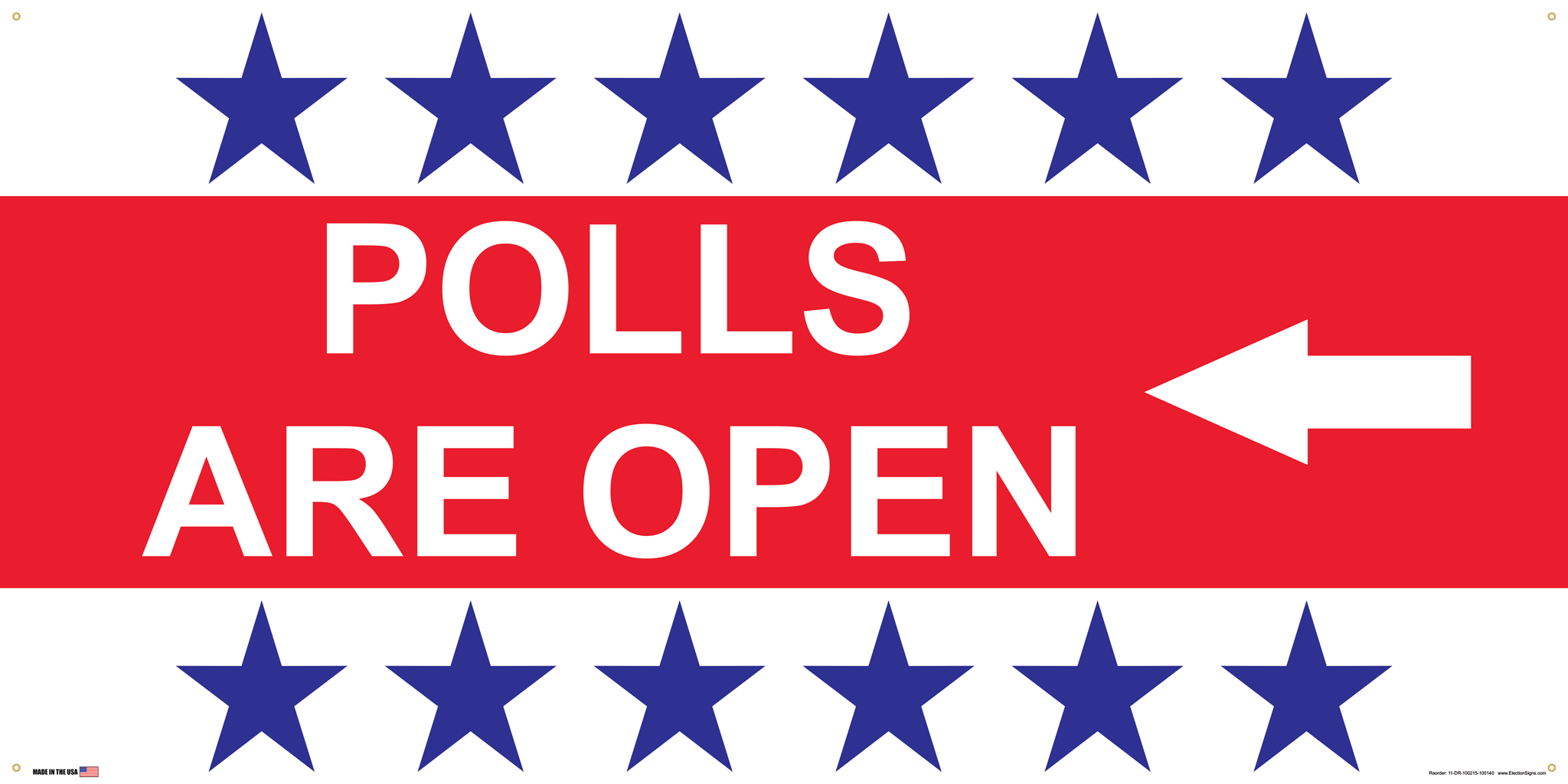 Polling Place Banner on Banner Design 6 Blue Stars Top and Bottom Red Center on White Background