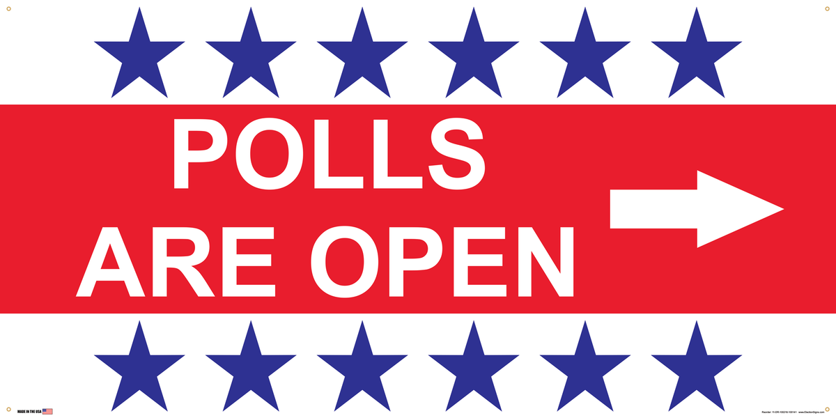 Polling Place Banner on Banner Design 6 Blue Stars Top and Bottom Red Center on White Background