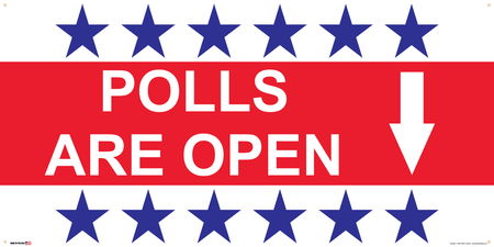 Polling Place Banner on Banner Design 6 Blue Stars Top and Bottom Red Center on White Background