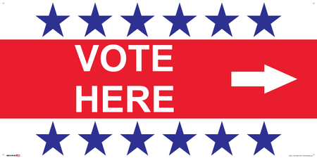 Polling Place Banner on Banner Design 6 Blue Stars Top and Bottom Red Center on White Background