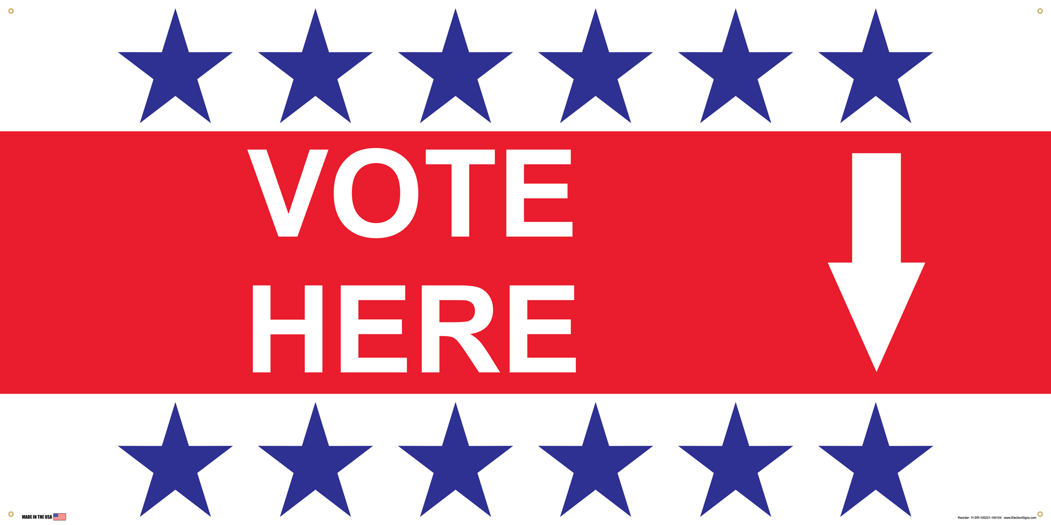 Polling Place Banner on Banner Design 6 Blue Stars Top and Bottom Red Center on White Background