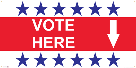 Polling Place Banner on Banner Design 6 Blue Stars Top and Bottom Red Center on White Background