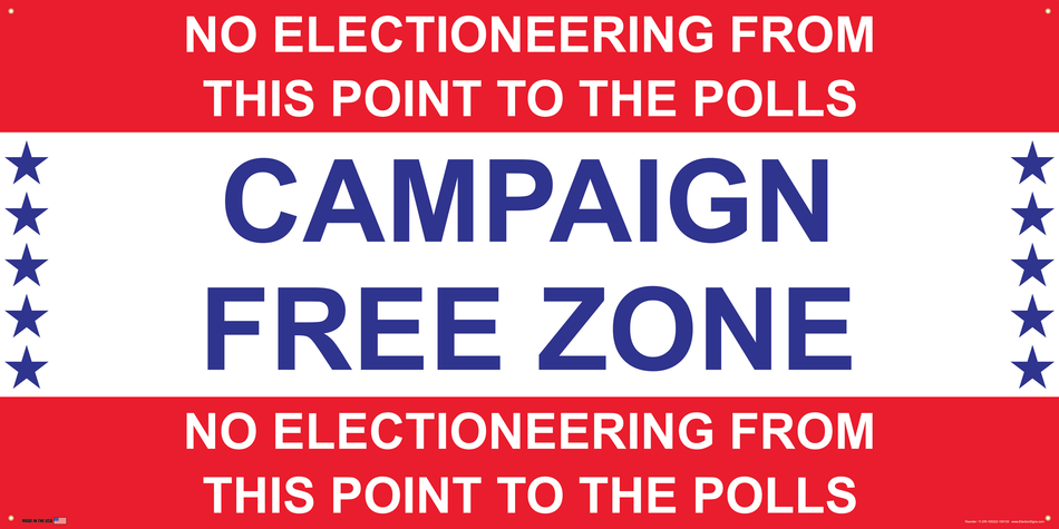 Polling Place Banner on Banner Design Blue Stars Sides White Center Block Red Background